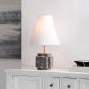 SAFAVIEH Lighting Collection – Maia Grey 22 Inch Marble Table Lamp with Tapered Fabric Shade, Modern Sculptural Accent Lighting, Bulb Included (TBL4692A)(Gray)