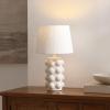 SAFAVIEH Lighting Collection – Milou White 18 Inch Ceramic Table Lamp with Textured Fabric Shade, Modern Accent Lighting, Bulb Included (TBL4685A)(White)