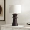 SAFAVIEH Lighting Collection – Monika Antique Black Resin Table Lamp with Fabric Shade, 25″ Modern Bedside or Living Room Light, E26 Bulb Compatible (TBL4650A)(Antique Black)