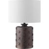 SAFAVIEH Lighting Collection – Ranae Antique Dark Brown Resin Table Lamp, 21″ Decorative Accent Light with Fabric Shade, E26 Bulb Compatible (TBL4653A)(Antique Brown)