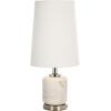 SAFAVIEH Lighting Collection – TIGI White Marble & Metal Table Lamp, 23″ Decorative Accent Light with Fabric Shade, E26 Bulb Compatible (TBL2032A)(White/Silver)