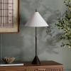 SAFAVIEH Lighting Collection – Troye Antique Silver Metal Table Lamp with White Fabric Shade, 30″ Modern Bedside or Desk Light, E26 Bulb Compatible (TBL8004A)(Antique Silver)