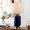 SAFAVIEH Lighting Collection Amaia Modern Contemporary White Glass 26-inch Bedroom Living Room Home Office Desk Nightstand Table Lamp (LED Bulb Included)(Navy)
