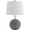 SAFAVIEH Lighting Collection Cla Grey Washed Cement & Brass 24-Inch Table Lamp with White Fabric Shade, Modern Bedside Nightstand Lamp, LED Bulb Included (TBL4592A)