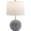SAFAVIEH Lighting Collection Cla Grey Washed Cement & Brass 24-Inch Table Lamp with White Fabric Shade, Modern Bedside Nightstand Lamp, LED Bulb Included (TBL4592A)