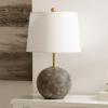 SAFAVIEH Lighting Collection Cla Grey Washed Cement & Brass 24-Inch Table Lamp with White Fabric Shade, Modern Bedside Nightstand Lamp, LED Bulb Included (TBL4592A)