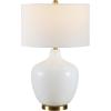 SAFAVIEH Lighting Collection Eugenie Modern Contemporary Antique White Glass Gourd 27-inchBedroom Living Room Home Office Desk Nightstand Table Lamp (LED Bulb Included)