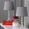 SAFAVIEH Lighting Collection Harlow Modern Glam Tiered Crystal/ Grey Shade 16-inch Bedroom Living Room Home Office Desk Nightstand Table Lamp Set of 2 (LED Bulbs Included)(Clear/Grey – Set of 2)