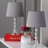 SAFAVIEH Lighting Collection Harlow Modern Glam Tiered Crystal/ Grey Shade 16-inch Bedroom Living Room Home Office Desk Nightstand Table Lamp Set of 2 (LED Bulbs Included)(Clear/Grey – Set of 2)
