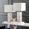 SAFAVIEH Lighting Collection Homer Nautical Coastal Beach House Ivory Shell 26-inch Bedroom Living Room Home Office Desk Nightstand Table Lamp Set of 2 (LED Bulbs Included)