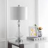 SAFAVIEH Lighting Collection Mercury Crackle Glass/ Black Shade 26-inch Bedroom Living Room Home Office Desk Nightstand Table Lamp Set of 2 (LED Bulbs Included)(Clear/White – Set of 2)