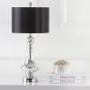 SAFAVIEH Lighting Collection Mercury Crackle Glass/ Black Shade 26-inch Bedroom Living Room Home Office Desk Nightstand Table Lamp Set of 2 (LED Bulbs Included)(Mercury – Set of 2)