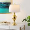 SAFAVIEH Lighting Collection Poppy Modern Contemporary Brass Iron 28-inch Bedroom Living Room Home Office Desk Nightstand Table Lamp (LED Bulb Included)(Brass)