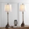 SAFAVIEH Lighting Collection Rimini Traditional Rustic Farmhouse Antique Silver 34-inch Bedroom Living Room Home Office Desk Nightstand Table Lamp Set of 2 (LED Bulbs Included)
