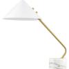 SAFAVIEH Lighting Collection Shields White/Brass 21-inch Table Lamp (LED Bulb Included)