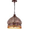 SAFAVIEH Lighting Collection Sultan Jeweled Moroccan Bohemian Farmhouse Dark Bronze/ Amber 14-inch Diameter 3-light Adjustable Hanging Chandelier Pendant Light Fixture (LED Bulbs Included)
