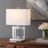 SAFAVIEH Lighting Collection Town Square Modern Square Crystal 21-inch Bedroom Living Room Home Office Desk Nightstand Table Lamp (LED Bulb Included)(Clear/White – with USB)