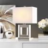 SAFAVIEH Lighting Collection Town Square Modern Square Crystal 21-inch Bedroom Living Room Home Office Desk Nightstand Table Lamp (LED Bulb Included)(Clear/White – with USB)