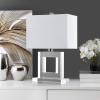 SAFAVIEH Lighting Collection Town Square Modern Square Crystal 21-inch Bedroom Living Room Home Office Desk Nightstand Table Lamp (LED Bulb Included)(Clear/White – with USB)