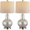 Safavieh Lighting Collection Atlas Luster Crackle/ Light Grey Shade 24-inch Bedroom Living Room Home Office Desk Nightstand Table Lamp (LED Bulb Included)(Mercury)