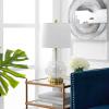 Safavieh Lighting Collection Atlas Luster Crackle/ Light Grey Shade 24-inch Bedroom Living Room Home Office Desk Nightstand Table Lamp (LED Bulb Included)(Luster Crackle)