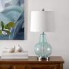 Safavieh Lighting Collection Atlas Luster Crackle/ Light Grey Shade 24-inch Bedroom Living Room Home Office Desk Nightstand Table Lamp (LED Bulb Included)(Blue Crackle)