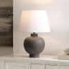 SAFAVIEH Lighting Collection – Benita Brushed Grey Resin Table Lamp with Fabric Shade, 22″ Modern Bedside or Living Room Light, E26 Bulb Compatible (TBL4651A)(Gray)