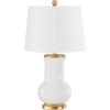 SAFAVIEH Lighting Collection – Emberson Table Lamp – Ivory Ceramic Base with Gold Leaf Accents and White Fabric Shade, LED Bulb Included, 25-Inch Bedroom Living Room Desk Lamp (TBL4414A)