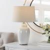 SAFAVIEH Lighting Collection – Emerly Blue Ceramic Table Lamp, 26″ Decorative Accent Light with Fabric Shade, E26 Bulb Included (TBL4398A)(Blue)