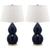 SAFAVIEH Lighting Collection – Jill 27″ Double Gourd Ceramic Table Lamp, Yellow with White Shade (LIT4093H)(Navy – Set of 2)
