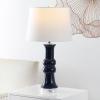 SAFAVIEH Lighting Collection – Lamber Ivory Ceramic Table Lamp, 26″ Decorative Accent Light with Fabric Shade, E26 Bulb Included (TBL4418A)(Blue)