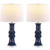 SAFAVIEH Lighting Collection – Lamber Ivory Ceramic Table Lamp, 26″ Decorative Accent Light with Fabric Shade, E26 Bulb Included (TBL4418A)(Navy – Set of 2)