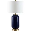 SAFAVIEH Lighting Collection Amaia Modern Contemporary White Glass 26-inch Bedroom Living Room Home Office Desk Nightstand Table Lamp (LED Bulb Included)(Navy)