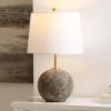 SAFAVIEH Lighting Collection Cla Grey Washed Cement & Brass 24-Inch Table Lamp with White Fabric Shade, Modern Bedside Nightstand Lamp, LED Bulb Included (TBL4592A)