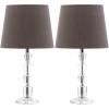SAFAVIEH Lighting Collection Harlow Modern Glam Tiered Crystal/ Grey Shade 16-inch Bedroom Living Room Home Office Desk Nightstand Table Lamp Set of 2 (LED Bulbs Included)(Clear/Grey – Set of 2)