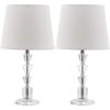 SAFAVIEH Lighting Collection Harlow Modern Glam Tiered Crystal/ Grey Shade 16-inch Bedroom Living Room Home Office Desk Nightstand Table Lamp Set of 2 (LED Bulbs Included)(Clear/White)