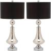 SAFAVIEH Lighting Collection Mercury Crackle Glass/ Black Shade 26-inch Bedroom Living Room Home Office Desk Nightstand Table Lamp Set of 2 (LED Bulbs Included)(Mercury – Set of 2)