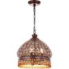 SAFAVIEH Lighting Collection Sultan Jeweled Moroccan Bohemian Farmhouse Dark Bronze/ Amber 14-inch Diameter 3-light Adjustable Hanging Chandelier Pendant Light Fixture (LED Bulbs Included)