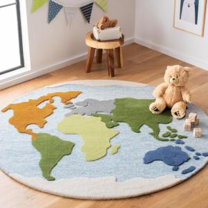 Martha Stewart x SAFAVIEH Area Rug Collection – 5′ Round, Blue & Green, Handmade Wool, Ideal for Living Room, Bedroom, Office, Dining Space (MSR3365M)(Blue/Green)