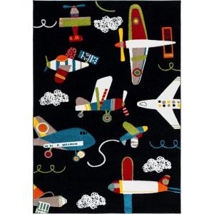 SAFAVIEH Carousel Kids Collection Accent Rug – 4′ x 6′, Ivory & Blue, Non-Shedding & Easy Care, Ideal for High Traffic Areas for Boys & Girls in Playroom, Nursery, Bedroom (CRK167A)(Black/Ivory)