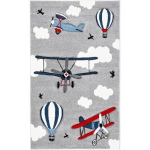 SAFAVIEH Carousel Kids Collection Area Rug – 5’3″ x 7’6″, Light Grey & Red, Non-Shedding & Easy Care, Ideal for High Traffic Areas for Boys & Girls in Playroom, Nursery, Bedroom (CRK137F)(Light Grey/Red)