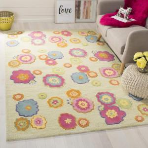 SAFAVIEH Kids Collection Accent Rug – 3′ x 5′, Light Green & Multi, Handmade Floral Wool, Ideal for High Traffic Areas in Entryway, Living Room, Bedroom (SFK316A)(Light Green/Multi)
