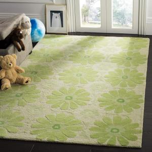 SAFAVIEH Kids Collection Area Rug – 7′ Square, Beige & Green, Handmade Floral Wool, Ideal for High Traffic Areas in Living Room, Bedroom (SFK319A)(Beige/Green)