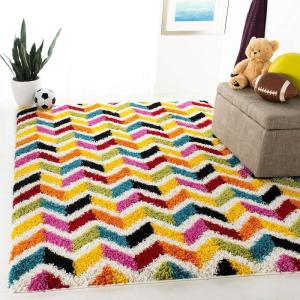 SAFAVIEH Kids Shag Collection Accent Rug – 3′ x 5′, Ivory & Multi, Rainbow Design, Non-Shedding & Easy Care, 2-inch Thick Ideal for High Traffic Areas in Entryway, Living Room, Bedroom (SGK565A)