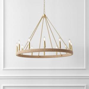 SAFAVIEH Lighting – Enya 12-Light Chandelier – Natural & Gold with Woven Rattan Shade – 36-Inch Wide Modern Ceiling Fixture for Dining Room, Foyer (CHA4084A)(Natural/Gold)