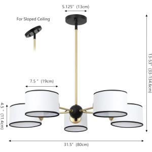 SAFAVIEH Lighting – Mickie 5-Light Chandelier – White & Black with Fabric Shades – 32-Inch Wide Modern Ceiling Fixture for Dining Room, Foyer (CHA4083A)