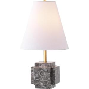 SAFAVIEH Lighting Collection – Maia Grey 22 Inch Marble Table Lamp with Tapered Fabric Shade, Modern Sculptural Accent Lighting, Bulb Included (TBL4692A)(Gray)