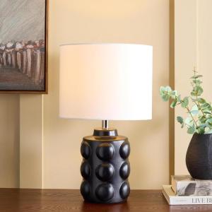SAFAVIEH Lighting Collection – Shylo Black Ceramic Table Lamp, 22″ Modern Accent Light with Fabric Shade, E26 Bulb Compatible (TBL2024A)(Black)
