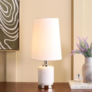 SAFAVIEH Lighting Collection – TIGI White Marble & Metal Table Lamp, 23″ Decorative Accent Light with Fabric Shade, E26 Bulb Compatible (TBL2032A)(White/Silver)