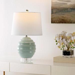 SAFAVIEH Lighting Collection – Wembli Ceramic Table Lamp, 23″ Decorative Accent Light with Fabric Shade, E26 Bulb Included (TBL4411A)(Ivory)